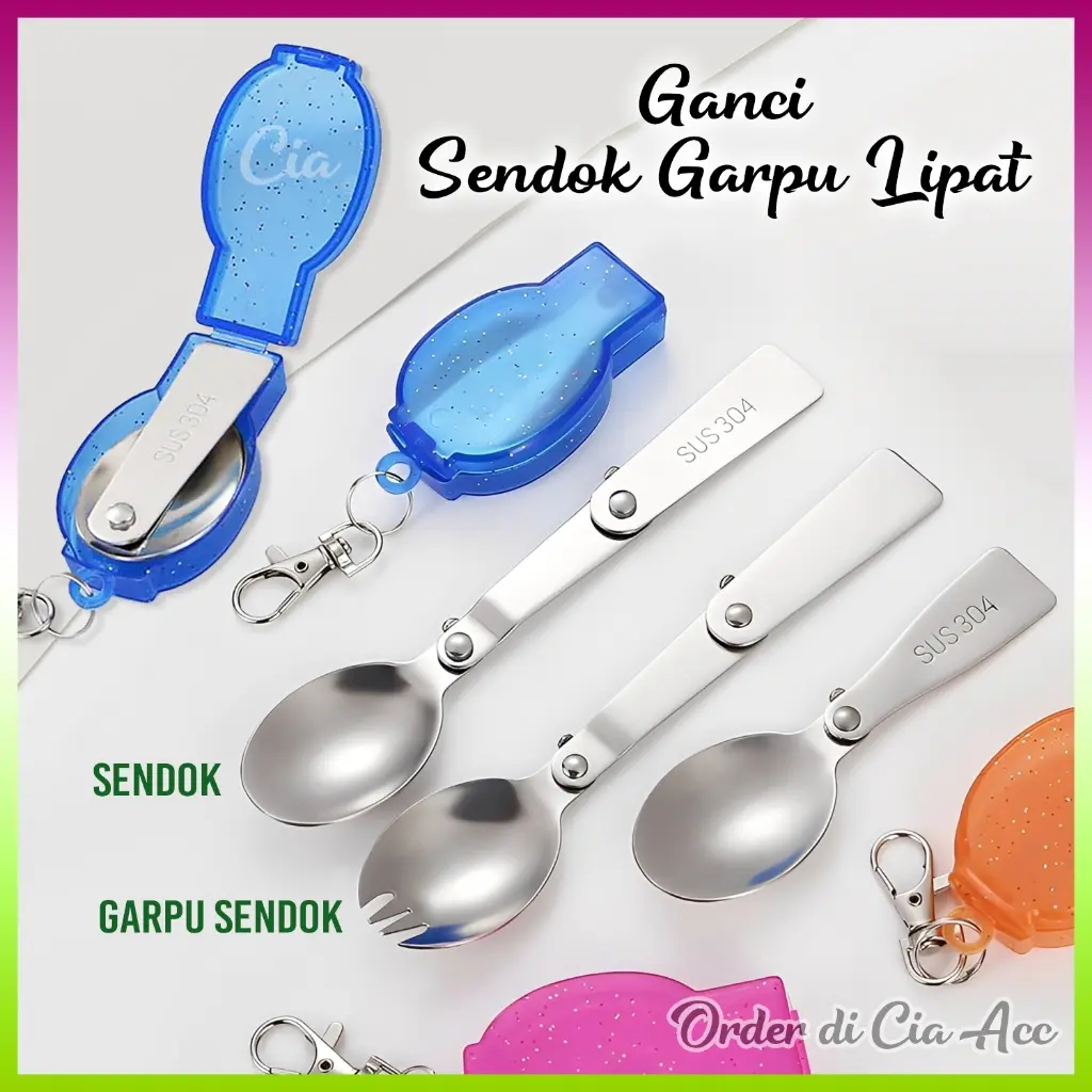 Ganci Sendok Garpu Lipat Travel Stainless Gantungan Serbaguna Portable Spork