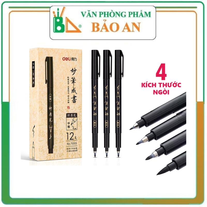 Bút viết thư pháp chữ Hán Callᶖgraphy Deli - brush pen nhiều kícḣ cỡ ngòi, có thể đổ thêm mực