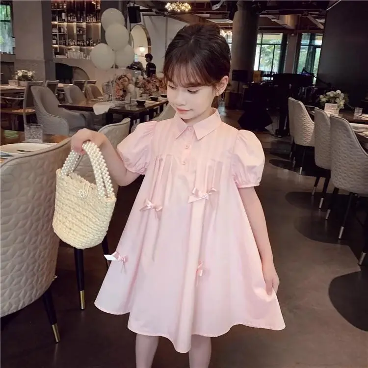 3-14 Tuổi Mùa Hè Bé Gái Đầm Trẻ Em Vừa Lớn Thời Trang Trẻ Em Puff Tay Áo Sơ Mi Đầm Bé Gái Nơ Ngọt Ngào Đầm Công Chúa 7