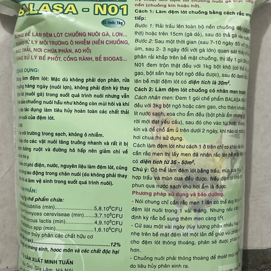 Balasa - men khử mùi phân, men lót nền chuồng giảm mùi hôi chuồng trại