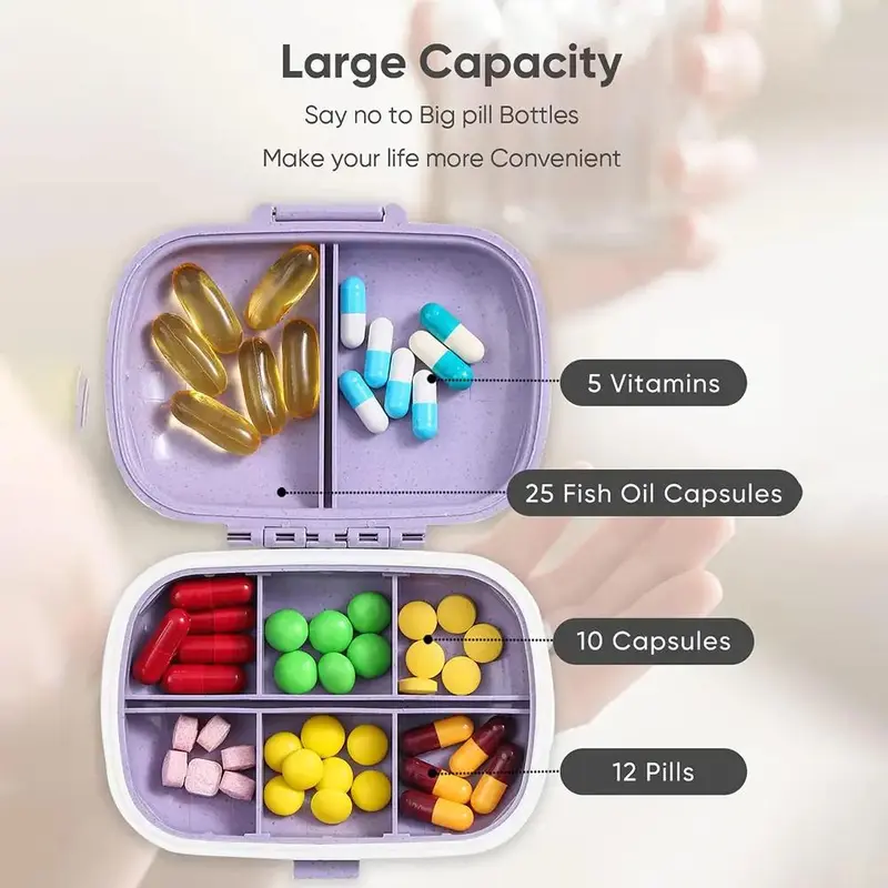 8-compartments Pill Organizer, 1 Count Mini Portable Pill Case, Dustproof Pocket Medicine Storage Box, Home Organizer for Daily Travel 5