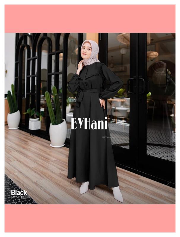 Gamis lebaran 2024 bahan crinkle airflow dress hitam viral ukuran S M L XL XXL 9