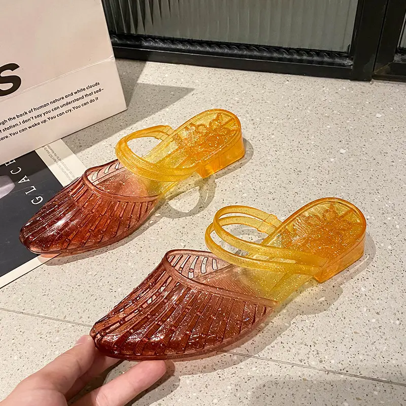 New Closed Toe High Heel Slippers for Women Summer Wear Gradient Color Fashion High Heel Sandals Foreign Trade Jelly Shoe