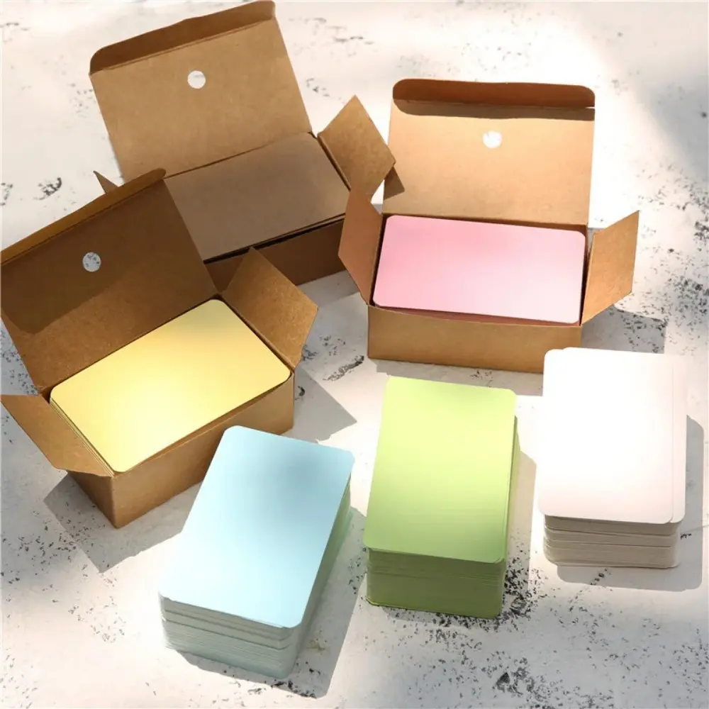 Thẻ giấy Kraft, 100 miếng, thẻ kinh doanh màu trơn, thẻ cảm ơn, thẻ viết, thẻ đánh dấu trang, thẻ học tập, bao gồm hộp