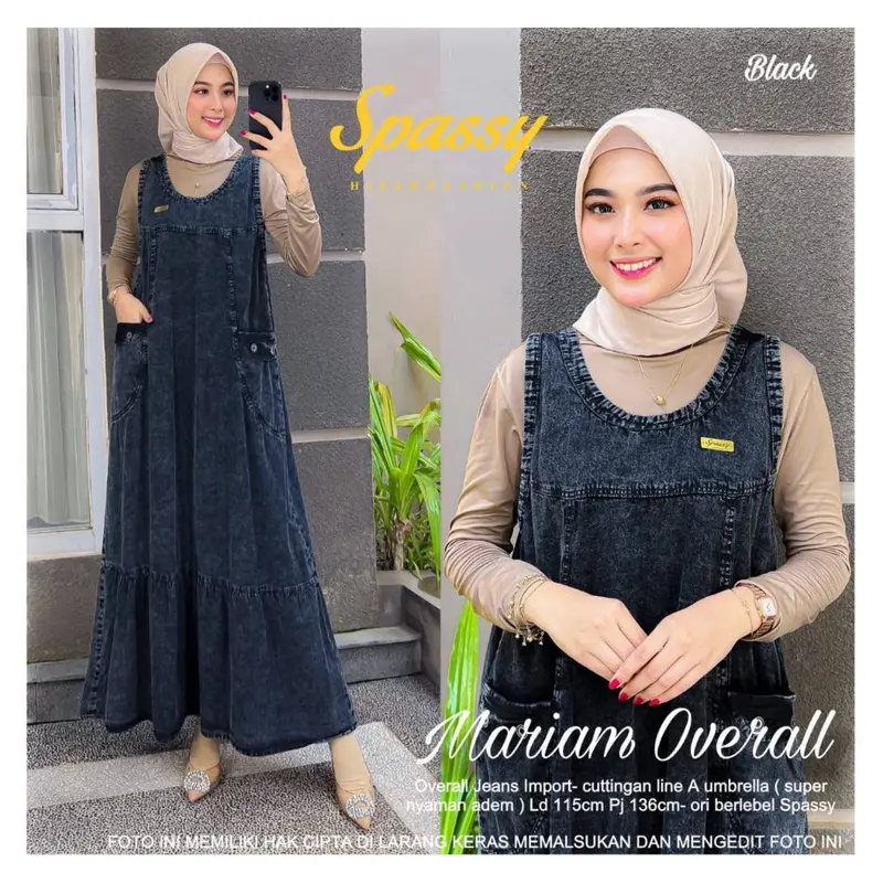 Mariam Overall Jeans Wanita Jumbo Terbaru Overall Dress Baju Kodok Jumpsuit Best Seller Dewasa Panjang Setelan Elegant regular 0