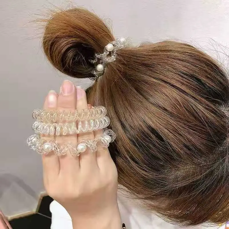 Telephone Wire Hair Tie for Women, Seamless Pearl Hair Rope, Thickened Hair Band, Bun Hair Tie, Hair Accessory Telephone Ring