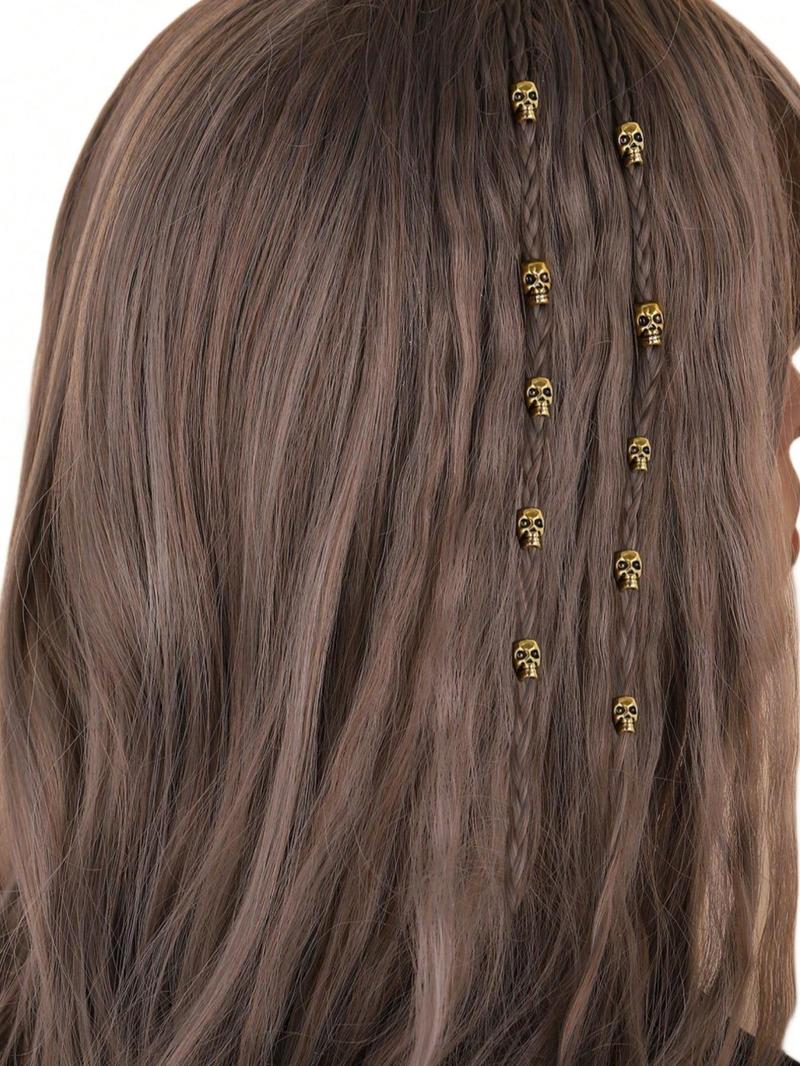 Product Introduction of Punk Style Skull Hair Ring, 10pcs Hair Accessories for Men & Women, Minimalist Headwear Suitable for Hair, Fashion Hair Accessories for Party, Daily Clothing Decor 10