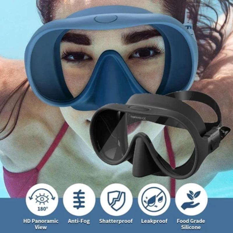 Masker Selam Anti-kabut /Full Silicone Seal Scuba Diving Swim Mask /Bingkai Besar Kacamata /Selam Tepi Silikon Cair Lensa Tunggal Anti Gores /180 ° Clear View Snorkel Mask dengan Anti-Fog Coating Tempered Glass Peralatan Snorkeling