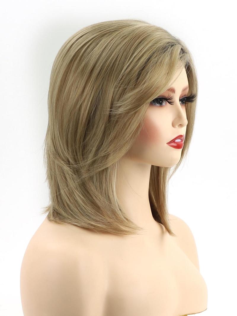 Product Introduction of Fashionable Plain Color Straight Bob Wigs for Women, Gorgeous Fluffy Wigs with Side-Swept Bangs, Synthetic Full Machine Wigs for Party, Daily Use 4