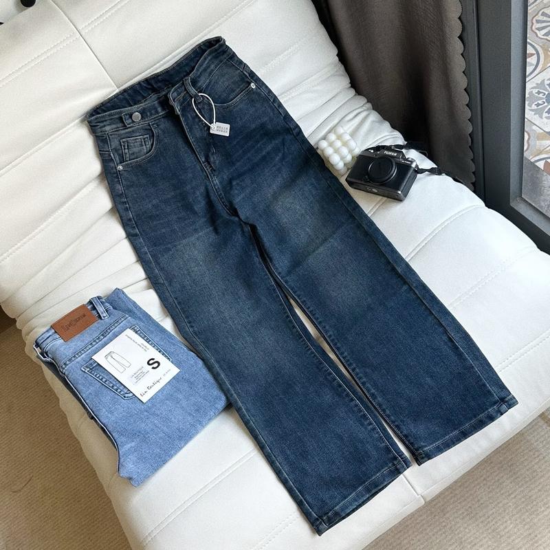 Quần jean ống đứng 2 nút kiểu lai cuốn(M50 mặc xinh)