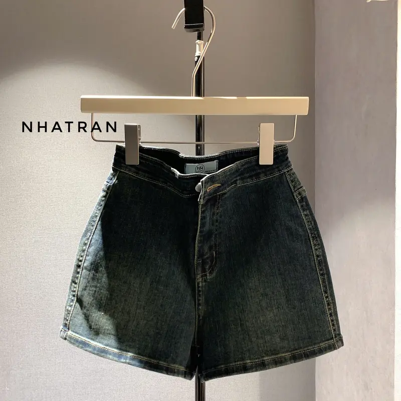 [CO DÃN] Quần short jean nữ phom ôm trơn cạp cao không túi trước Pants Women MS206 1