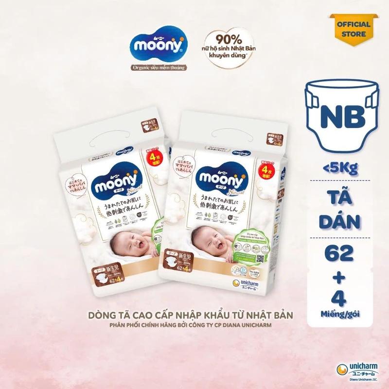 Bộ 2 bịch tã bỉm dán tã bỉm quần Moony Dịu Nhẹ Moony Natural cao cấp cho bé Moony trắng