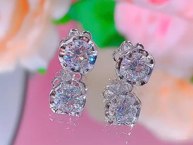 Bông Nụ Mai Đá moissanite chốt vặn Siêu Xinh Bạc 925 bông tai Khuyên tai