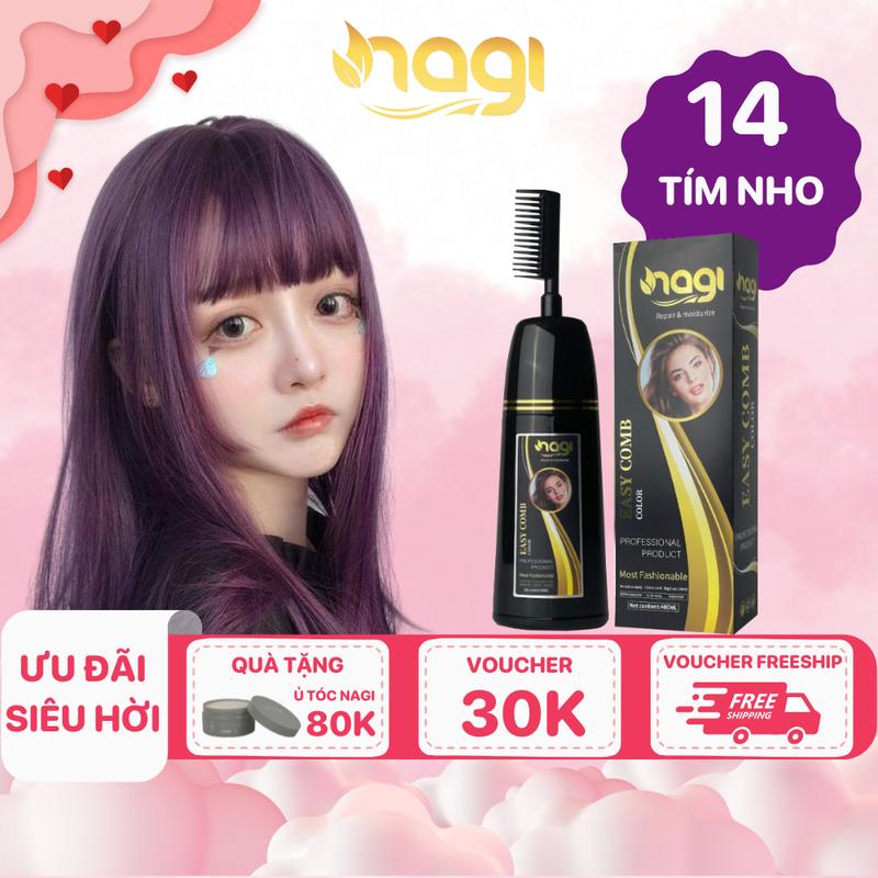Dầu gội nhuộm tóc thảo dược Nagi màu Tím nho chai 400ml Đổi Màu Tóc Nữ
