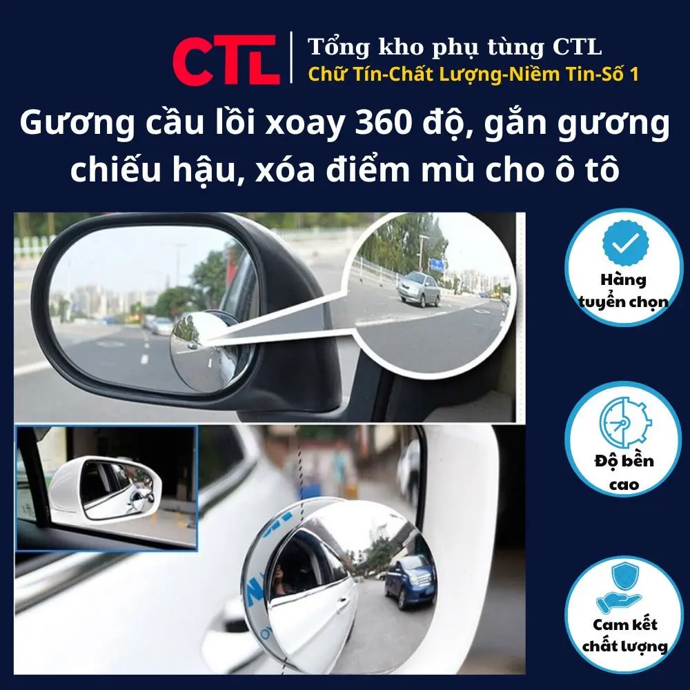 Gương cầu lồi xoay 360 độ, gắn gương chiếu hậu XOÁ MỌI ĐIỂM MÙ cho xe ô tô