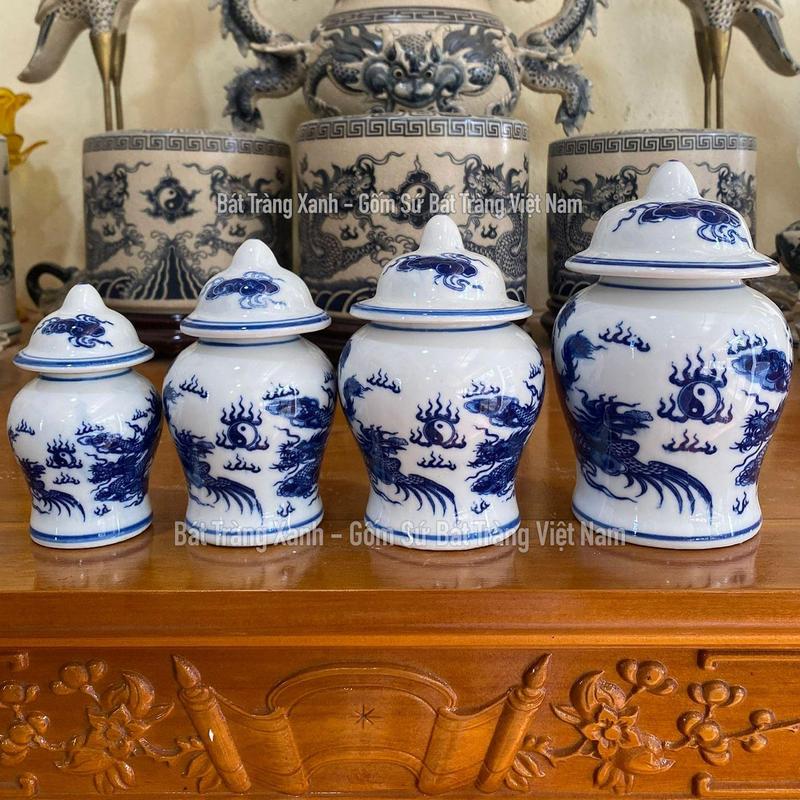 4 CỠ Choé thờ men lam Bát Tràng loại I, Hũ đựng muối gạo nước thờ cúng chất liệu gốm sứ 6