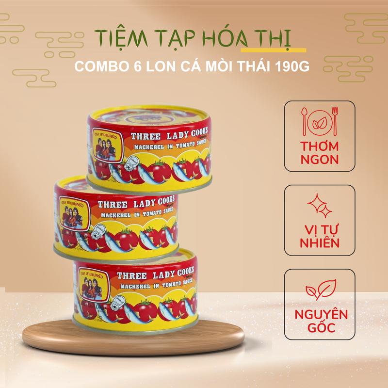 Combo 6 Cá Mòi Thái Sốt Cà 3 Cô Gái 190g Food - Hàng Chuẩn Thái
