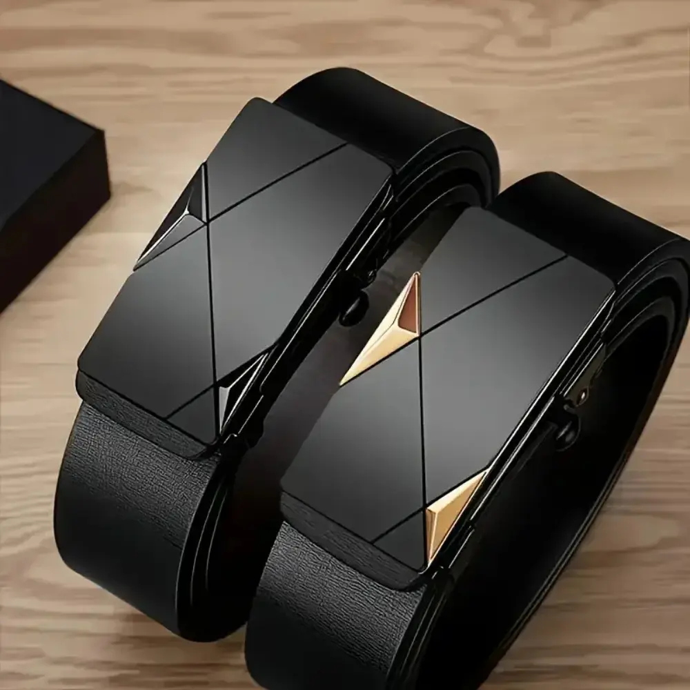 Fashion PU Leather Men's Business Belt Automatic Buckle Adjustable Men's Waist Strap Men's Leather Belt for Daily Life