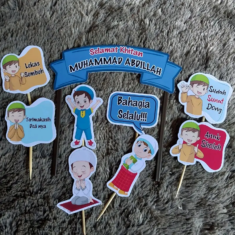 topper khitan/selamat khitan/hiasan kue sunatan (1 set siap pakai) Topper Kue Ulang tahun Cake 3