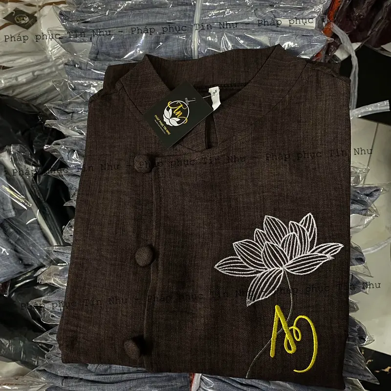 Set quần áo thiền vải đũi chất mát thêu hoa sen an nổi cao cấp Set bộ đi chùa Thương Hiệu Tín Như Chính Hãng (tặng chuỗi vòng tay đá hoặc gỗ) có bigsize 78kg 6