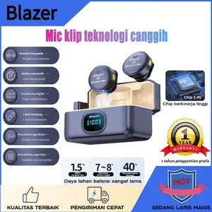 Blazer Q8 Mikrofon Wireless Clip On Dual Lavalier - Magnetic Charging Case, Plug & Play untuk iPhone (Lightning) & Android (Type-C), Cocok untuk Live Streaming TikTok, YouTube, Facebook & Vlog