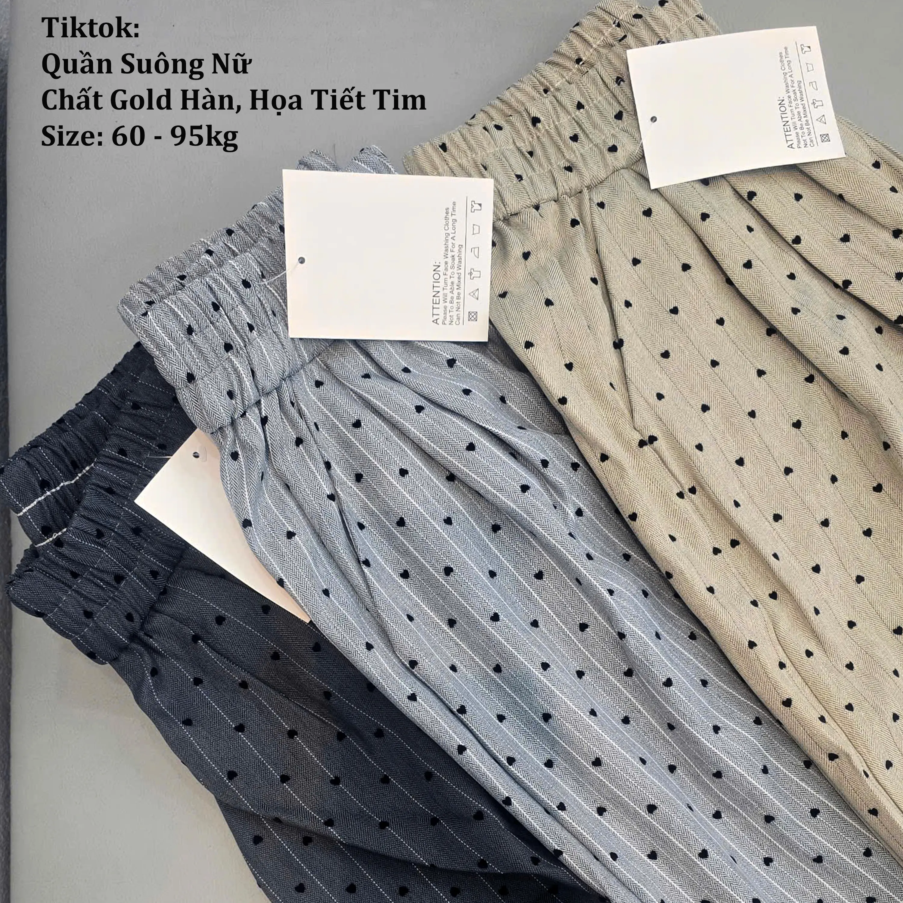 (BIG SIZE 60-95kg) Quần Ống Suông Gold Hàn Họa Tiết Tim Thanh Lịch