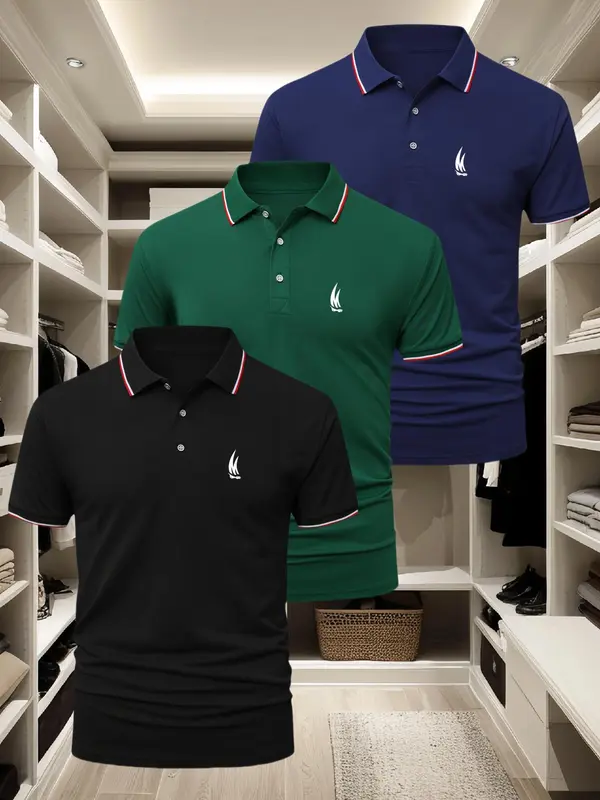 Men's Regular Fit Geometric Print Polo Shirt, Casual Short Sleeve Collared Top for Summer, Fashion Men's Clothes for Daily Wear, Tropical 5
