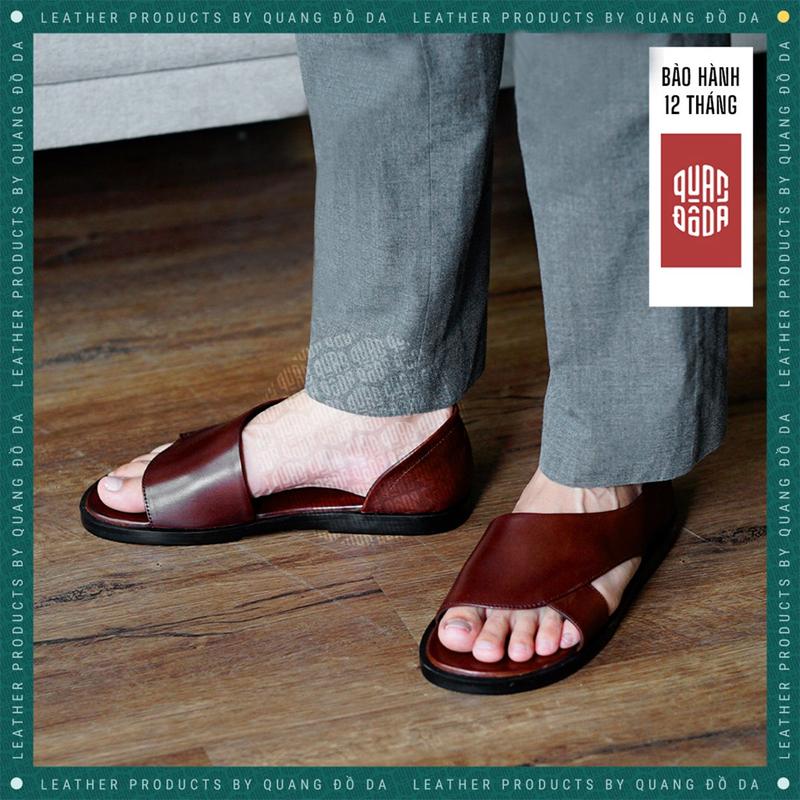 Dép da thật đế Phíp cao cấp, dép da nam màu NÂU TỐI trung niên đẹp DP_01B bảo hành 12 tháng Xưởng Quang Đồ Da