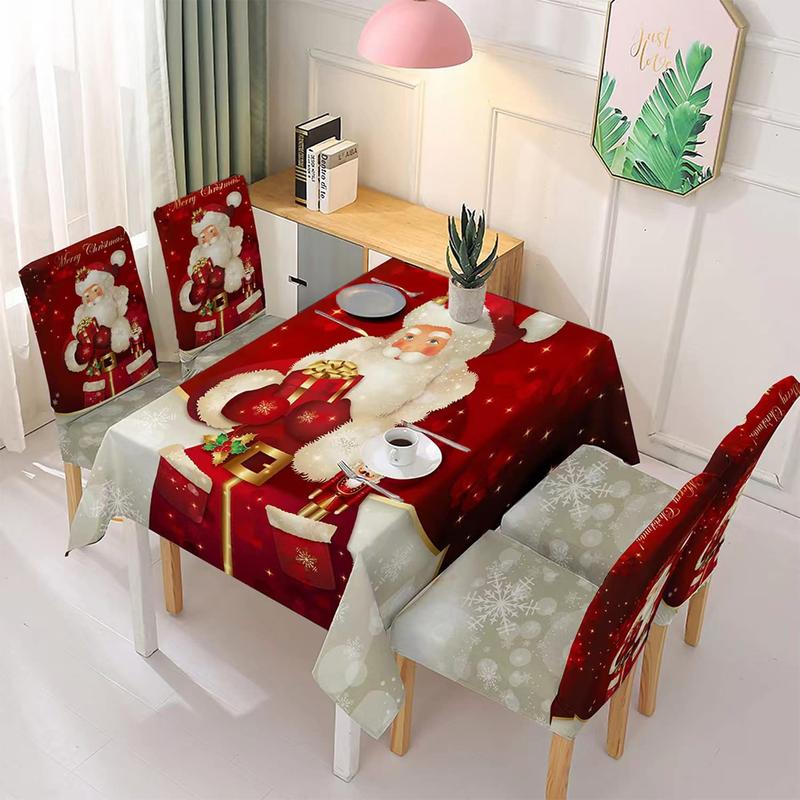 Product Introduction of Trimming Shop Christmas Chair Covers & Christmas Tablecloth Set Premium Polyester Table Cover Table Protector Stretch Removable Washable Short Dining Chair Slipcovers for Christmas Party Decoration 4