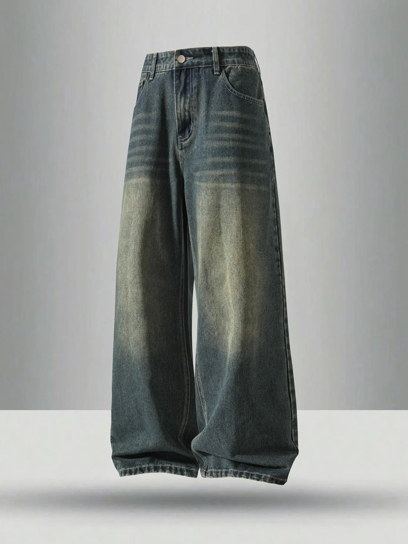 Men's Vintage Wash Pocket Wide Leg Jeans, Loose Casual Comfy Denim Pants for Daily Wear, Woven Bottoms for All Seasons, Jeans for Men, Cotton