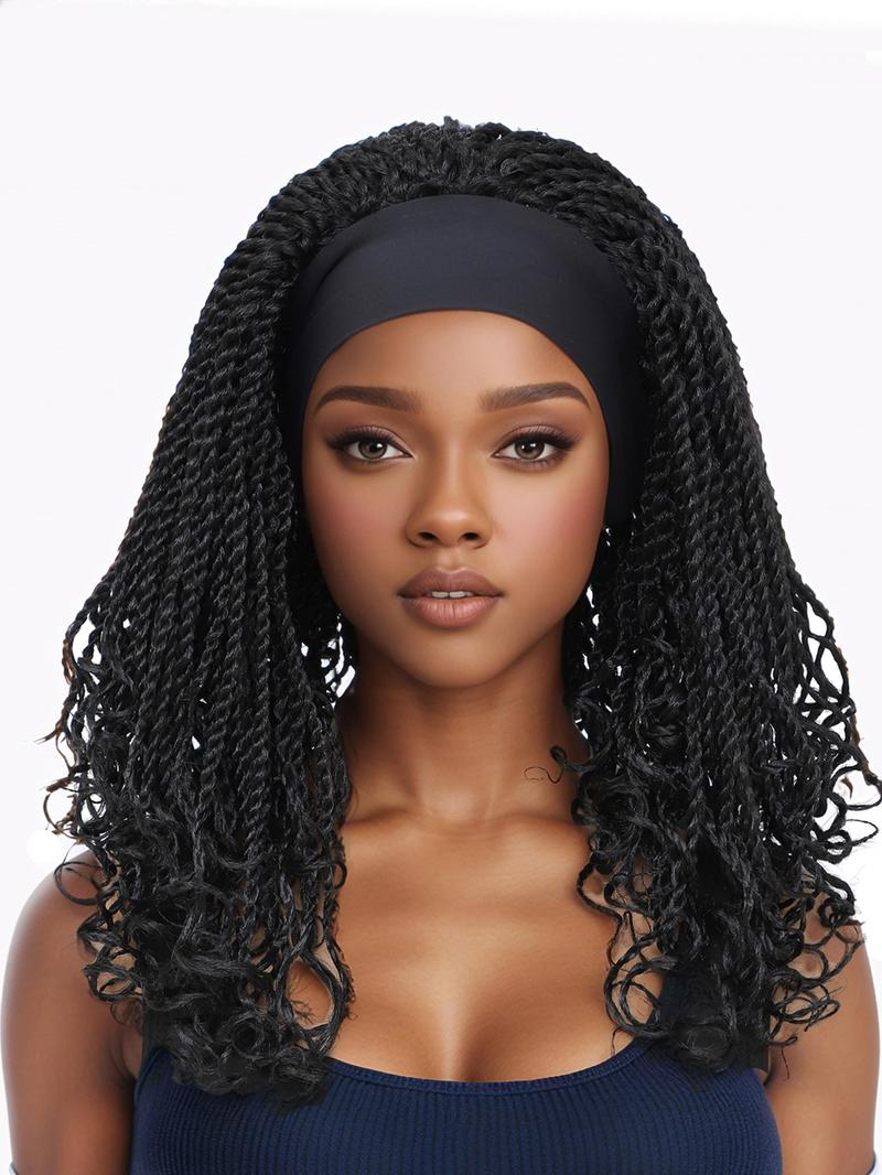 Product Introduction of 12 Inch Short Braided Headband Wigs for Black Women, Heat Resistant Crochet Twist Box Braided Headband Bob Wig, African Synthetic Braiding Hair Headband Wig 0