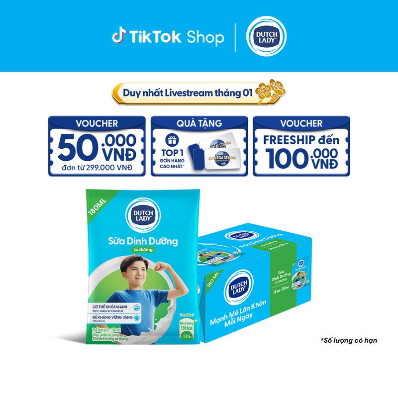  Thùng 48 Bịch Sữa Dinh Dưỡng Dutch Lady Cô Gái Hà Lan Có Đường 180ml  48x180ml  