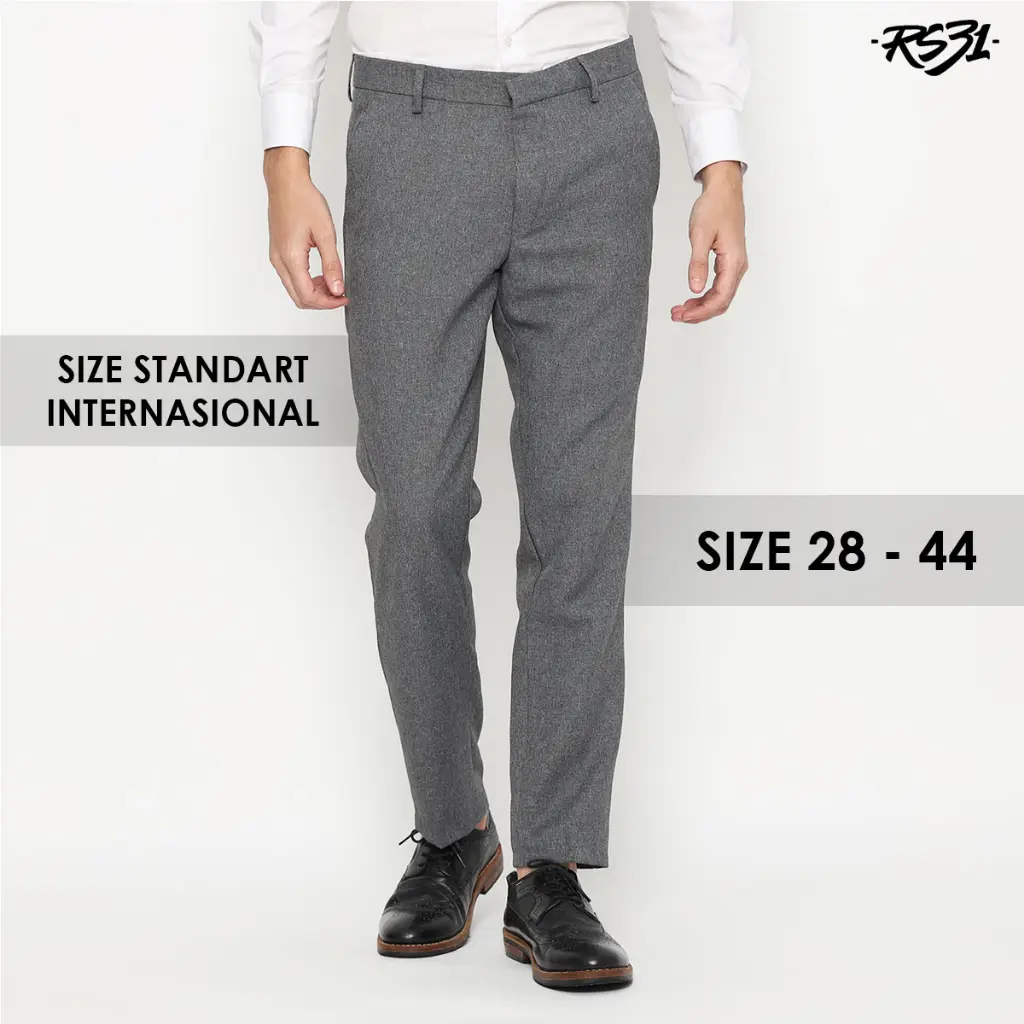 RS31 Celana Bahan Formal Pria Slim Fit Grey, Black, Navy - Celana Kerja Kantor Big Size Trouser Pants Abu, Hitam, Navi