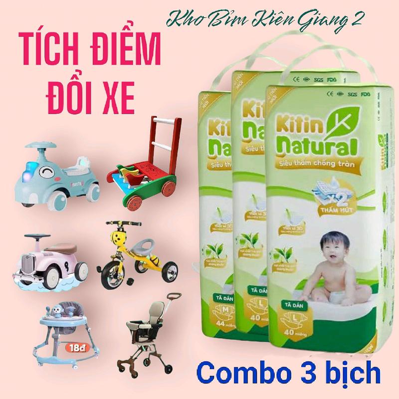 (TÍCH ĐIỂM ĐỔI XE) 3 Bịch Tã KITIN NATURAL Trà Xanh, Cho Bé, Đủ size dán và quần Voi