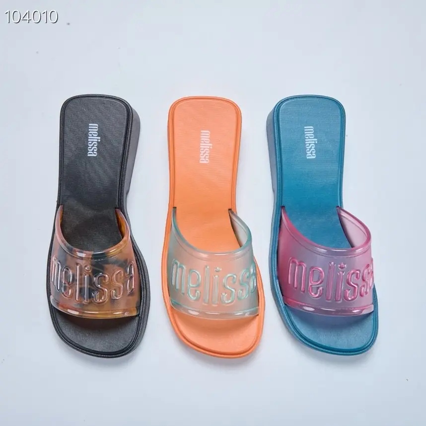 Fashion Authentic 2024 Melissa New Summer Women's Shoes Sandals Wide Thick Sole Mid-Heel Fashion Casual Beach Shoes