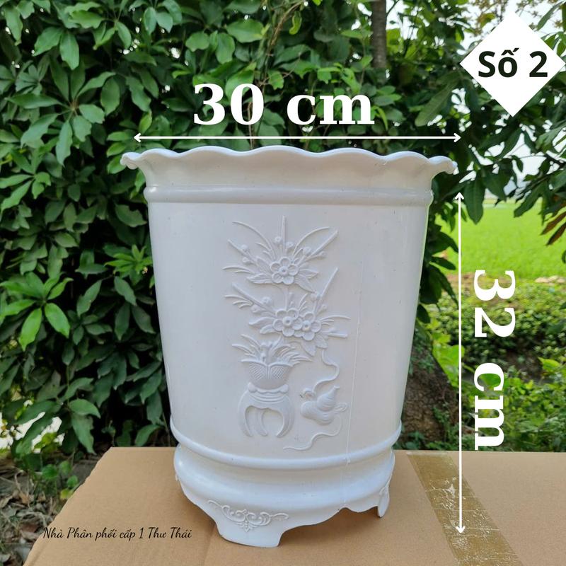 { 5 cái } chậu nhựa trồng cây (chậu ba chân số 2 in hình hoa nổi cúc - tùng -mai) kích thước 30x32cm bảo hành của nhà sản xuất đỏ tháp trồng rau hữu cơ chậucây cay trong