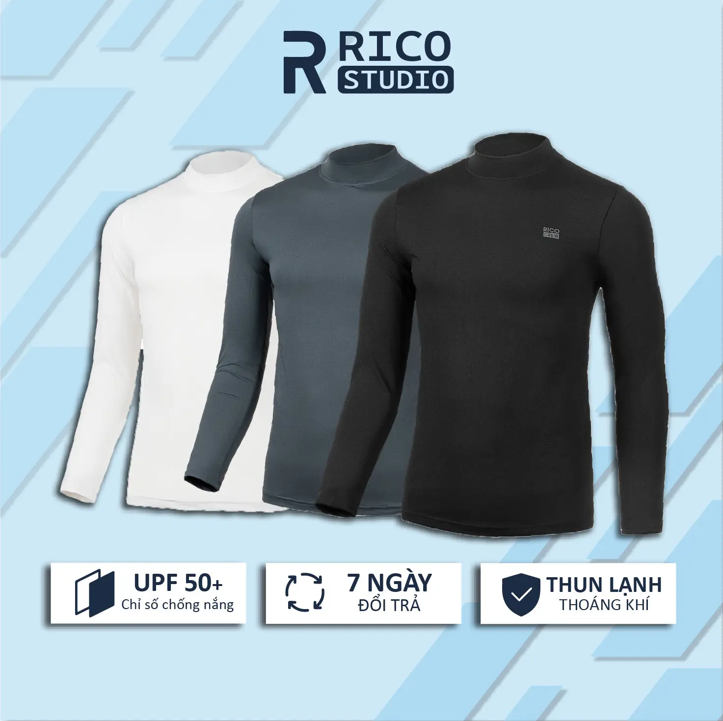 Combo 03 Áo giữ nhiệt dài tay cổ 3 phân thể thao Rico Studio M10