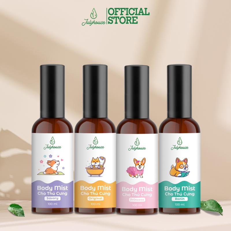 Bodymist xịt thơm khử mùi cho chó mèo JULYHOUSE 100ml dưỡng lông và thơm lâu mùi hương nước hoa