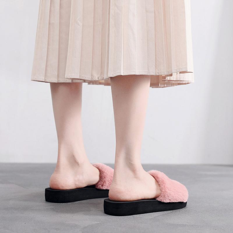 Product Introduction of Shoes for Female Students Version of Wool Slippers Women's Middle Heel Flat Slippers Indoor Cotton Slippers Women's Outer Wear 62