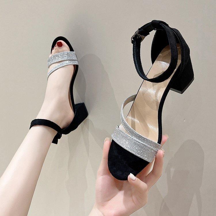 Giày sandal nữ cao gót vuông 5 phân và 7 phân quai bản nhủ kim tuyến dây kim tuyến chéo chân-SD226  DéP Nữ Shoes Nhung