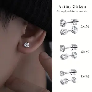 Anting berlian permata depan belakang stainless stell anti karat dan anti lunter