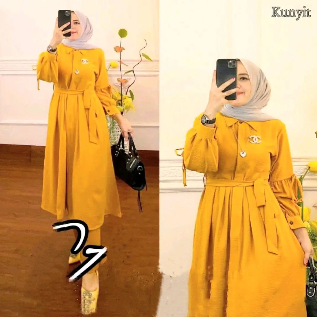 setelan Tunik model terbaru berbahan rayon premium tebal polos jumbo Katun biru hijau