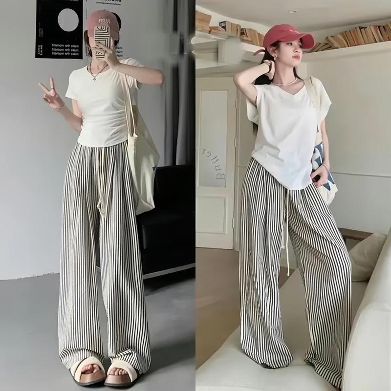 (Lẻ 1q -combo2 quần) Quần ống rộng kẻ sọc cạp chun hot hit (m659)