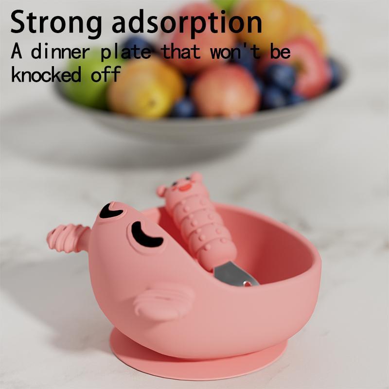 Cute Cartoon Design Silicone Suction Bowl, Baby Feeding Training Bowl, Suction Cup Feeding Training Bowl for Baby Boys and Girls 2