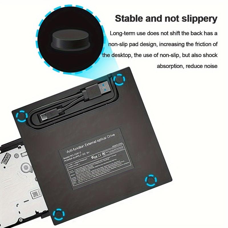 Product Introduction of [7 In 1] External CD/DVD Drive For Laptop, USB 3.0 Type C DVD Player Portable CD/DVD Burner, CD ROM External DVD Optical Drive Compatible With Laptop Desktop PC Windows 11/10/8/7 Linux OS 6