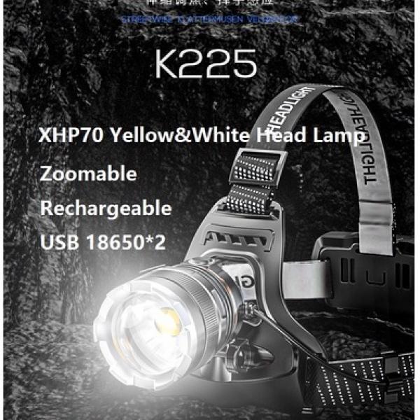 SmilingShark-Đèn Đội Đầu Ánh Sáng Vàng XHP70, Đèn Pin Led Sạc USB 18650, Cảm Biến Siêu Sáng, Đèn Pha Có Thể Thu Phóng Ngoài Trời, Đi Bộ Đường Dài, Cắm Trại, Đèn Sinh Tồn Khẩn Cấp Đa Chức Năng, K225 1