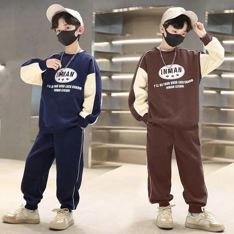 INMAN Model Winter Clothing Set 12-48kg , Long Sleeve Suits For Boys Fish Skin Thick Fleece Fabric
