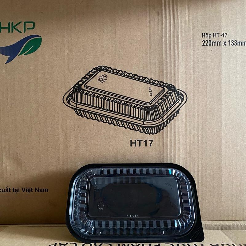 50 Hộp nhựa đế đen - Đựng cơm, bánh dùng 1 lần HT17 - Hộp 1 ngăn có kèm nắp