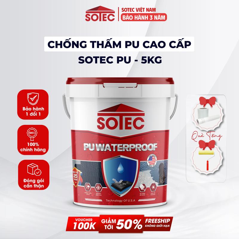 Sơn Chống Thấm Sàn Mái Sân Thượng Tường Đứng SOTEC - PU 5 Lít Kg Chống Thấm Trần Nhà Chống Thấm Trên Mọi Bề Mặt.