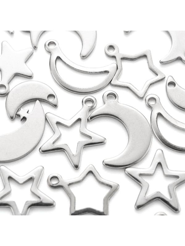 Minimalist Star & Moon Design Pendant (60pcs/box), Stainless Steel Pendant, DIY Jewelry Making Supplies for Bracelet Necklace Earrings 4